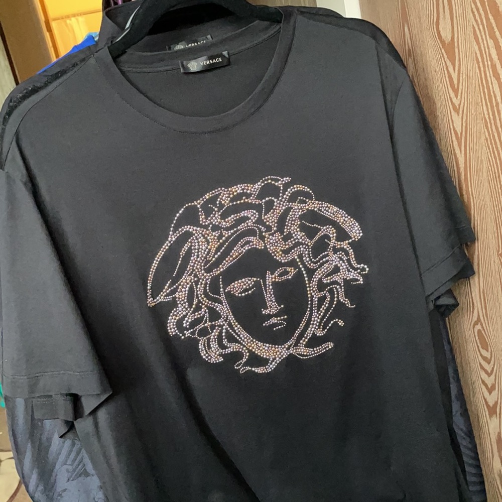 Versace tricolor studded Medusa head T-shirt